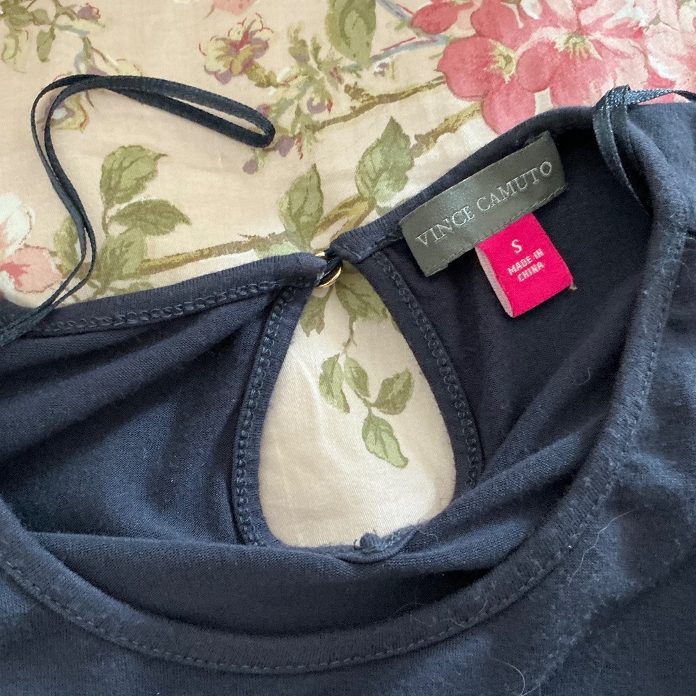 Vince Camuto Shirt with Lace sleeves size Small Navy blue